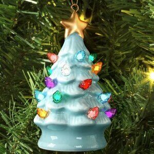 Retro Style Lighted BLUE Ceramic Christmas Tree Ornament NWT LAST ONE!